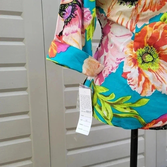Rene Derhy Cotton Floral Blouse Button Shirt Womens Colorful Medium Beaded - Picture 8 of 11